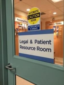 Door Sign reads "Legal & Patient Resource Room"